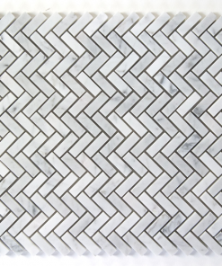 3/8 x 1 1/8 Mini Herringbome Carrara Gioia Polished Marble