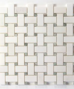 Pure White Polished Marble / Ming Green Dot basketweave