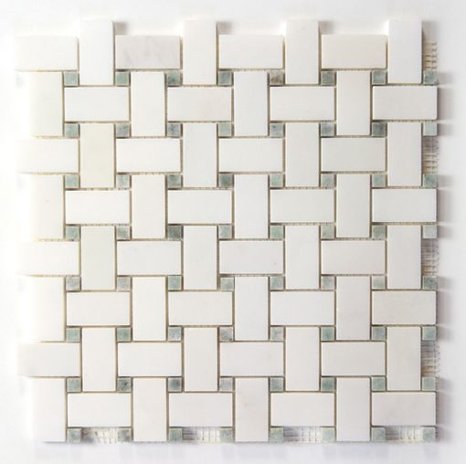 Pure White Polished Marble / Ming Green Dot basketweave