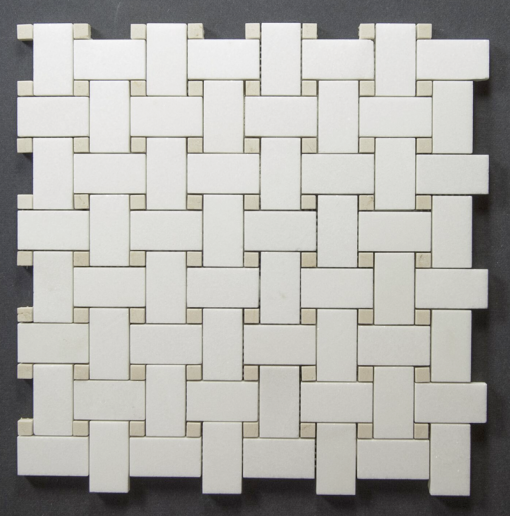 Thassos polished marble with crema marfil basketweave