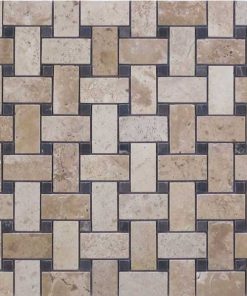Travertine Honed marble basketweave with St Laurent Dot