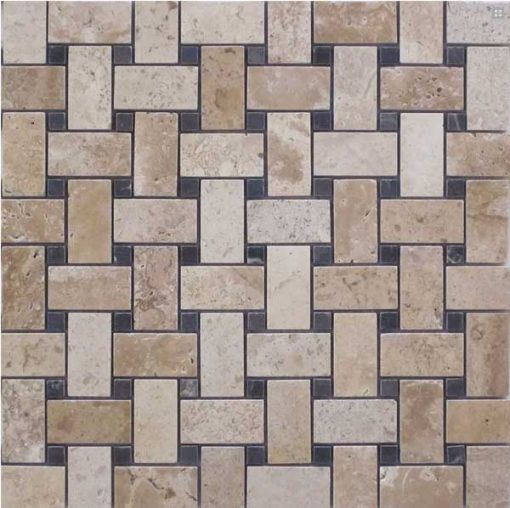 Travertine Honed marble basketweave with St Laurent Dot