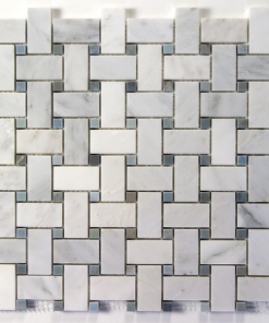 Oriental White Polished Marble basketweave Moon Dot