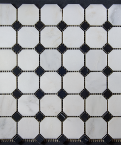 2" Oriental White Polished Octagon / Pure Black Dot