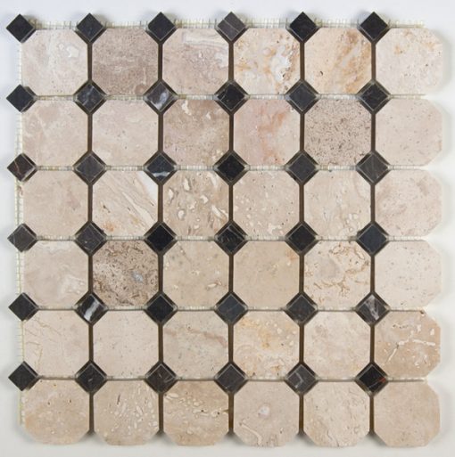 2" Travertine Octagon w/ St. Laurent Dot Mosaic