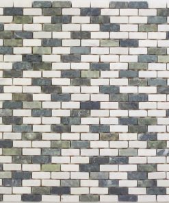 3/8 x 1 1 /8 Tumbled Mini Brick Blended Marble Lt Ming green / Dark Ming green / Pure white