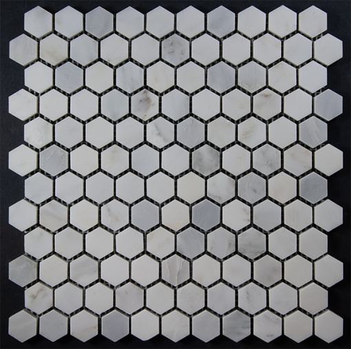 1" Hex Oriental White Honed Marble