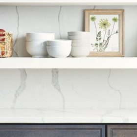 Shelf fabricated in Calacatta Classique Quartz