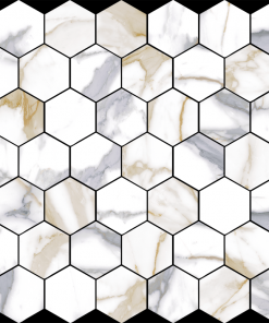 2" hexagon Prestige Recycled glass Calacatta Gold