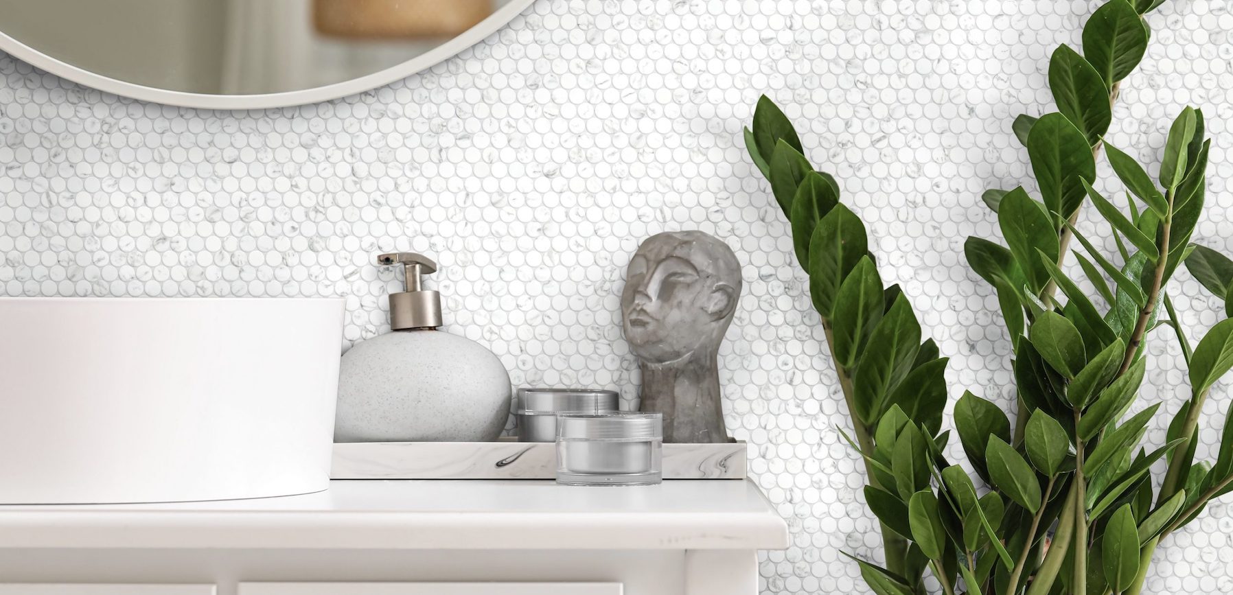 Prestige Recycled Glass Carrara Penny Round Room