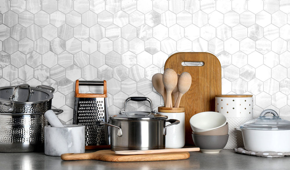 Prestige Recycled Glass Onyx White Hexagon Room