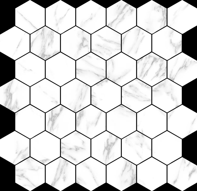 2" Prestige Recycled Glass Carrara Hexagon Glass